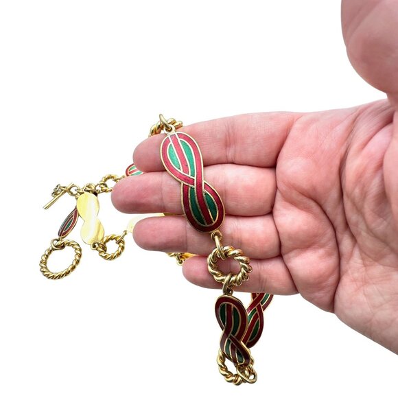 Vintage Gucci Womens Belt Or Necklace Gold Plated Red Green Enamel 36 Inch - Picture 4 of 7